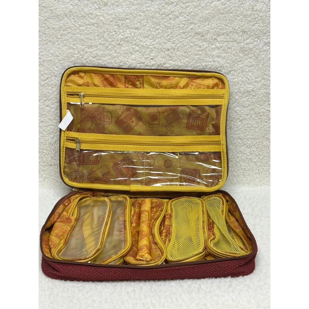 Samantha Brown Travel Organizer Burgundy Jewelry Faux Trim Cosmetics Case Pouch